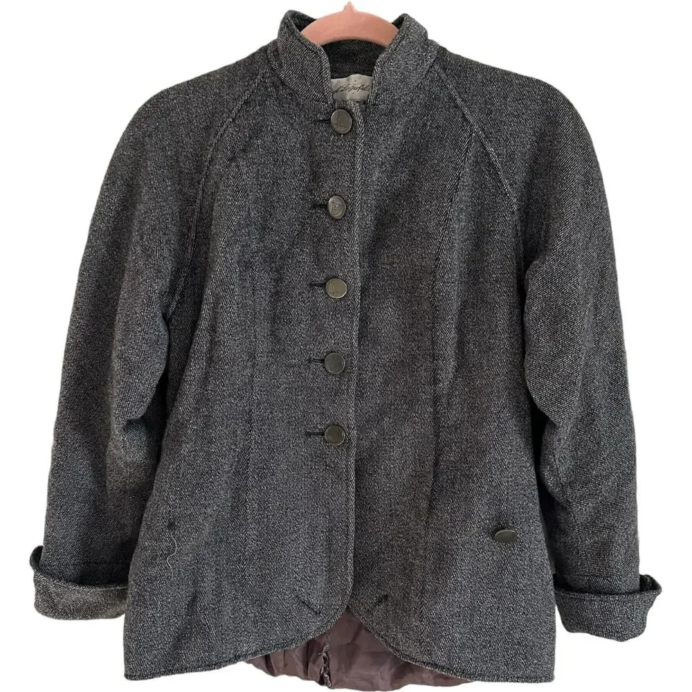 Karl Legerfeld Rare Vintage 90s Gray Tweed Military Steampunk Style Jacket